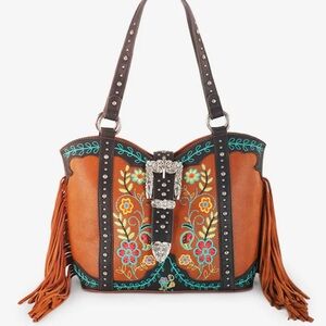 Montana West Brown and Black Shoulder Bag with Western Embroidery
